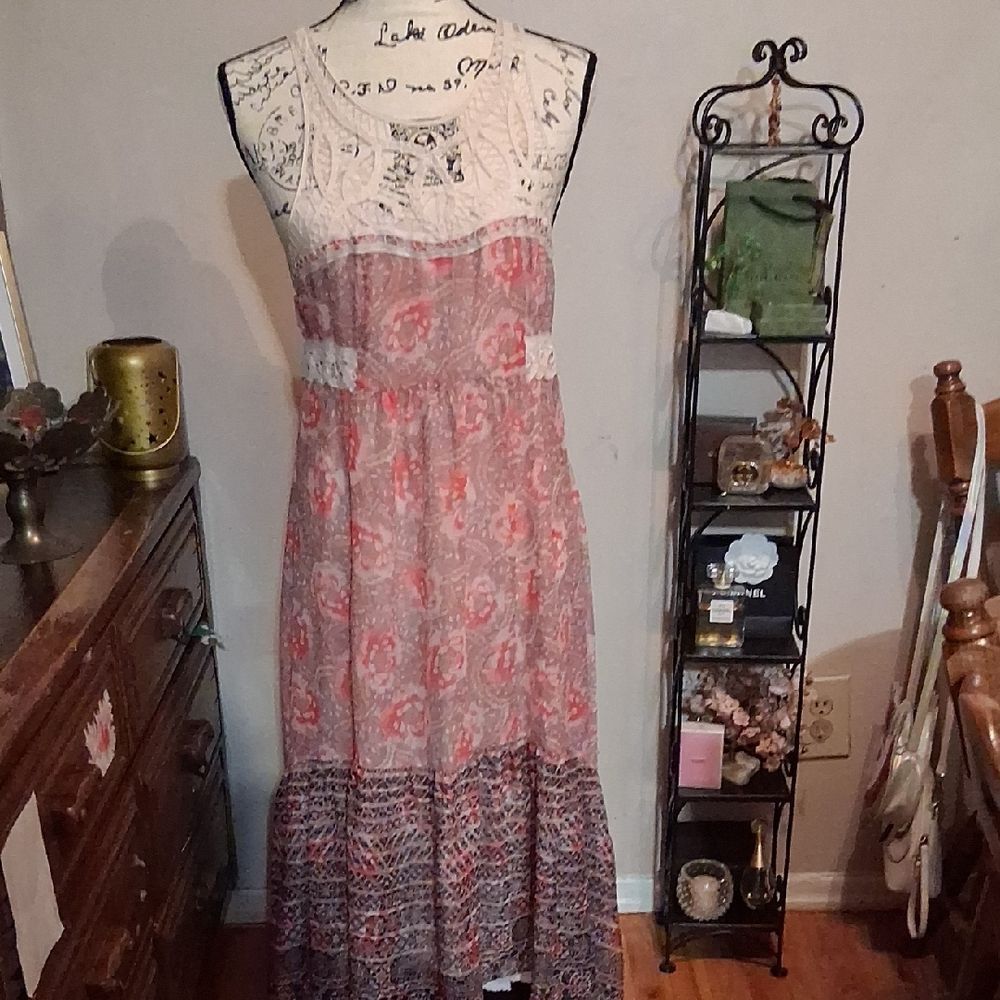 Free People Lace and Paisley Asymetrical Maxi Dress Size 4
